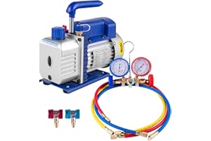 VEVOR Mophorn 3CFM Pompe à Vide,1/4HP 85 Lt/min Pompe à Vide Frigoriste HVAC Set de Jauge de Collecteur CA/CC, Pompe à Vide Climatisation à un étage pour Réfrigérant et Dégazage