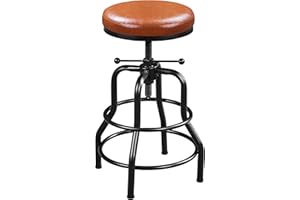 Yaheetech Industrial Height Adjustable Barstools Rustic Counter Chairs Stools (54.5-71.5 cm) Round with Faux Leather Seat, Footrest, Stool for Kitchen Counter, Bar, Home, 1PCS