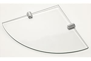 BSM Marketing Étagère d'angle en Verre trempé Transparent 180 mm 6 mm d'épaisseur pour Salle de Bain, Chambre, Cuisine, Bureau avec Supports d'étagère Finition chromée