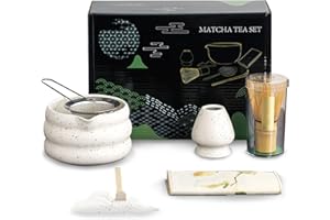 Topchances 7 Pcs Matcha Set,Matcha Whisk,Matcha Kit for Ceremony,Matcha Tea Set for Making Latte,Matcha Whisk and Bowl with Scoop&Sifter,for Beginners and Enthusiasts Gift for Matcha Lover (White)