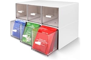 FoiiLiio organizador de té, caja de té apilable, organizador de bolsitas de té para guardar bolsitas de té, café, etc, caja de plástico para guardar té (blanco-3drs)