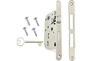 GAMOBIFER Serratura Porta Interna AGB Serie CENTRO. Entrata 50, Interasse 90. (Fronte 22x196, SCROCCO CATENACCIO CHIAVE, NICHELATO Lucido)