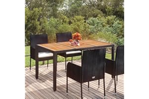 puraday Mesa de jardín Superficie de Madera ratán PE Negro 150x90x75 cm Mesas De Patio Mesa De Comedor Mesa Terraza Mesa Jardin Exterior Mesa De Balcón Mesa Exterior Estilo Moderno Estable Duradero