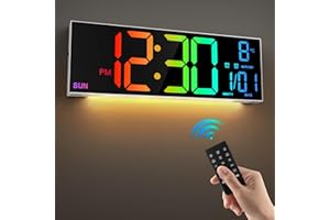 HAITANG 16.5'' Large Digital Wall Clock with Remote Control, Big LED/Dual Alarm/8 RGB Colors/Auto Brightness/Date/Auto DST/Temperature/Night Light Gym Clocks for Living Room Bedroom Office Wall Decor