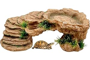 M2cbridge Reptile Hide Resting Step Ledge Cave Hideout Turtle Basking Platform – Great for Reptiles, Amphibians, and Fish (Sandy Brown)