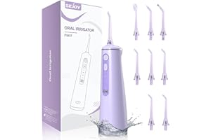 Sejoy Bezprzewodowy irygator do zębów, profesjonalny dentystyczny irygator jamy ustnej, 4 tryby ze zbiornikiem na wodę 300 ml, 8 końcówek strumieniowych, wyświetlacz LED, środek do czyszczenia zębów