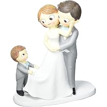 Figurine De Gâteau Mariés Avec Bébé - Polyrésine - Ivoire - 8 Cm
