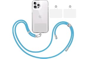 TBOC Pack: Cordón Correa Cuerda Universal [Celeste] + 2 Parches Extra de Sujección | Colgar Funda Teléfono Móvil en Cuello | Cinta Cadena Colgante Colgador Lanyard con Enganche Llavero Móviles