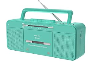 WISCENT Vintage Portable Cassette Player Recorder with Bluetooth, USB, AM/FM Radio, Cassette to MP3 Converter, Built-in Microphone, Headphone Jack, Stereo Dual Speakers, Teal