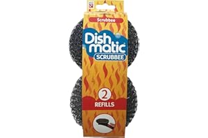 Dishmatic Scrubbee Stainless Steel Scourer Head Refills for Cleaning BBQ, Grill, Oven – Kitchen Washing-Up Handle Refills – Pack of 2