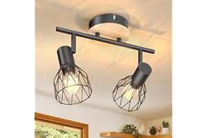 Kimjo Spot Light Fittings 2 Way Ceiling Lights - Rotatable Led Ceiling Light Industrial - Wooden Kitchen Lights Black - E14 Ceiling Lights Living Room - Light Fittings Ceilings Wall Lights No Bulb
