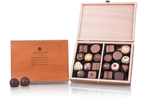 CHOCOLISSIMO - 20 luksusowych czekoladek w drewnianym pudełku z grawerem, spersonalizowane pomysły na prezent, specjalna czekolada i grawer z osobistą wiadomością