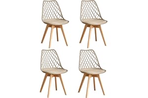 GrandCA HOME Lot de 4 Chaises de Salle à Manger, Chaises de Cuisine Modernes avec Assises en Cuir et Pieds en Hêtre, Idéales pour La Cuisine et La Salle à Manger - Kaki