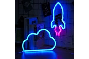 mreechan Neon Lights,Néons,Suspendus Neon Lights USB/Batterie Planète Lampe Neon Light pour Bar,Décor De Mariage,Fête d'anniversaire etc. (fusée et nuages)