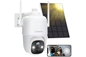 G-Homa 2K Cámara Vigilancia WiFi Exterior Solar, 360°PTZ Cámaras de Vigilancia sin Cables con Batería Recargable, Visión Nocturna Color, Detección de Movimiento PIR, Audio Bidireccional, IP65