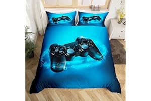 HOMEWISH Juego Funda edredón para Juegos Adolescentes Juego Cama para niños tamaño King Funda edredón Moderna VR Gamer para Adolescentes jóvenes Funda edredón Palanca Mando para decoración Dormitorio Azul