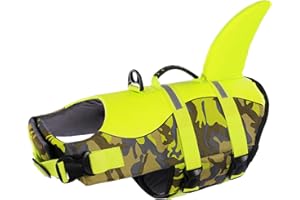 Queenmore Giubbotto di salvataggio regolabile per cani, gilet di salvataggio Ripstop ad alta galleggiabilità e manico di salvataggio durevole per cani di taglia media (GreenCamo, 2XL)