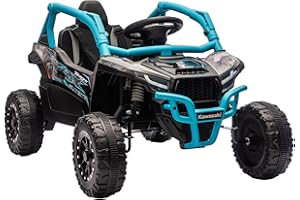 AIYAPLAY Coche Eléctrico para Niños 12V, Kawasaki Teryx KRX 1000, Coche de Batería UTV con 2 Motores, Control Remoto 2,4G, Suspensión Trasera, Faros, USB, para Niños de +3 Años, Azul
