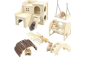 YYWEi Hamster Spielzeug 6 Stück Hamster Kauspielzeug Spielzeug für Hamster aus Holz Brücke Wippe Schaukel Trainingspielzeug für Meerschweinchen Chinchillas Rennmäuse