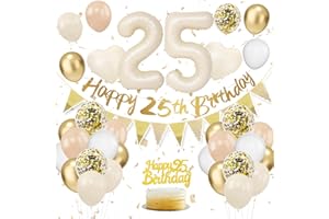 VUCDXOP Palloncini 25 Anni Compleanno Beige, Decorazione Compleanno 25 anni, Banner, Torta topper, Beige Festa Decorazioni Uomo Donna, 25th decorazione Palloncino per Bambine bambini Decorazioni Festa