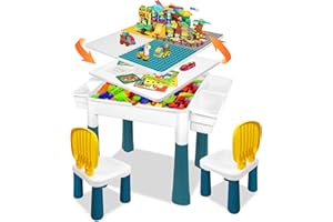 LZQ Table pour Enfant 5 en 1 avec chaises - avec 1 Chaise - Plateau Double Face - Table d'activités Multifonction avec Espace de Rangement
