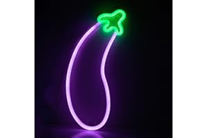 ENUOLI Insegne al Neon per Melanzane, Luce al Neon Viola LED Luci al Neon per Melanzane Luce Notturna Lampada al Neon Alimentata a Batteria o USB Luci Notturne Decorative per Interni per Parete Casa