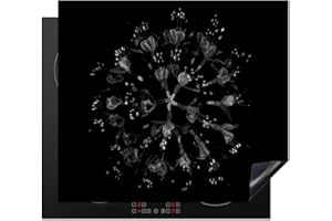 KitchenYeah© Protection Plaque Induction 60x52 cm Protege Deco Cuisine Cache Protège De Cuisson Accessoires Fleurs - Noir - Blanc