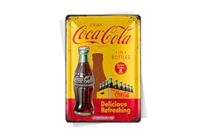 Nostalgic-Art Blaszana kartka pocztowa w stylu retro, Coca-Cola – Bottles – pomysł na prezent dla fanów Coke, blaszana kartka pocztowa, mini blaszana tabliczka w stylu vintage, 10 x 14 cm