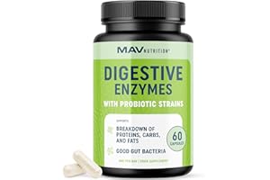 MAV NUTRITION Digestive Enzymes & Probiotic Supplement | Enzymes for Digestion Aid, Bloating, IBS, Constipation and Gas Relief | 60 Premium Enzymes Blend Capsules