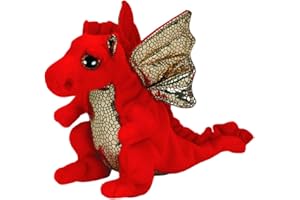 TY 41146 – Legend – Dragon avec Paillettes dorées sur Le côté intérieur des Ailes, Ventre et Oreilles avec Paillettes Yeux, Beanie Babies, Rouge 15 cm
