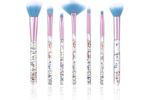 Leogony 7PCS Pink Makeup Brushes Set for Girls, Profesional Make Up Brush & Tools with Crystal Sequins Handle