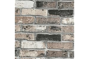 Camiraft Rustic Brown Brick Effect Wallpaper 3D Brick and Stone Pattern Effect Non-Woven Fabric Pattern Anti-Fouling Texture Bookcase Wallpape Vintage Slate 9.5m* 0.53m