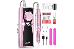 yomanta Torno para Uñas Profesional eléctrica 45000 RPM, USBrecargable, 10 Hduración de la batería con 12 bits, fresa de uñas para uñas de gel, pantalla LCD, dirección de rotación ajustable,Rosa