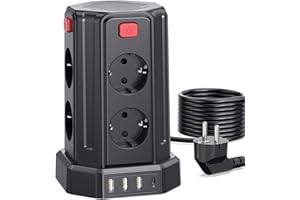 Sameriver Ciabatta Elettrica Multipresa 3 Metri, con 8 Prese e 3 USB A+1 USB C(2500W/10A), protezione Sovratensione con interruttori indipendenti, Negro F (Schuko)