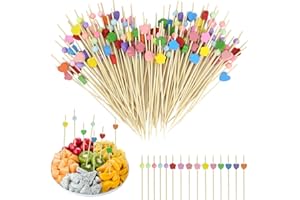 SJUNJIE 300 Pcs Bâtons Cocktail Pique Aperitif 12cm Brochette en Bois avec Décoration de Coeur Fleur et Boule Pique Brochette Bois pour Fingerfood Fruits Desserts Bar Fête D'anniversaire