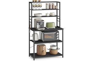 VASAGLE Kitchen Storage Rack, Coffee Bar, Baker's Rack, Total 6 Shelves and 6 Hooks, for Microwave, Steel Frame, Industrial, 40 x 80 x 167 cm, Charcoal Grey and Ink Black KKS019B22