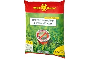 WOLF-Garten 2-in-1: Unkrautvernichter + Rasendünger SQ 450 (Rasendünger und Unkrautvernichter, wirkt über Blätter und Wurzeln, Wirkung bis zu 100 Tagen, ausreichend bis 450 m2) 3840746