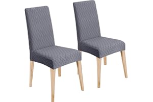 LANSHENG Chair Covers, Stretch Dining Chair Protector Slipcovers Jacquard, Elastic Removable Washable Chair Seat Cover for Dining Room Kitchen Banquet Restaurant Home (Grey, Set of 2)