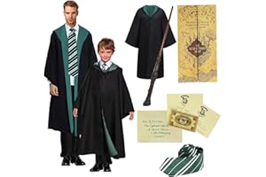 TUNAON Harry Kostüm 6-teiliges Set für Erwachsene und Kinder, inklusive Zauberer Umhang, Zauberstab und Krawatte. für Halloween, Karneval, Cosplay und Geburtstag, Rituale voller