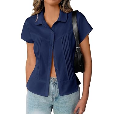 TRIGLICOLEUM Camicia in lino da donna, con maniche a 3/4, in cotone e TRIGLICOLEUM Camicia in lino da donna, con maniche a 3/4, in cotone e