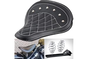 NATGIC Sedile del Conducente del Motociclo con Staffa di Montaggio a Molla Sedile Singolo per Moto in Pelle Universale Nero Rhombus Cuscino del Sedile Anteriore del Motociclo per H-arley Sportster