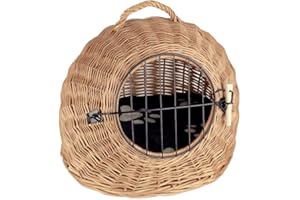 Tigana - Wicker Transport Basket Cat Cave 45 cm Natural (+ Cushion in Black)
