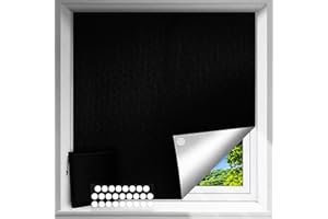 ATHRZ Portable Blackout Blind, 100% Blackout Material 300x145cm Free Cut Size & Shape No Drill Blackout Blinds with 30 Pairs Self Adhesive Fasteners for Bedroom, Nursery, Loft, Travel