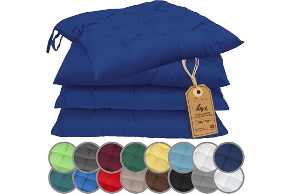NatureMark 4-pack Stolsdynor med Remmar 40x40 cm – Fylld Sittdyna för Inomhus & Utomhus – Färg:
