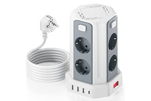 KEMELO Tour Multiprise avec Interrupteur, Multiprise Parafoudre et Surtension avec 8 Sortie AC et 4 Ports USB(Max 5V/3.4A) Prise Multiple Rallonge Electrique 3M Convient pour Maison, Bureau, Blanc