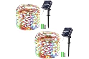 Geemoo 2 Piezas Luces Navidad Exterior Solar Colores, 15M 150 LED Guirnalda Luces Exterior Solar, Cadena de Luces de Alambre de Cobre, 8 Modos Luces Navidad para Decorar Arbol, Patio, Jardin
