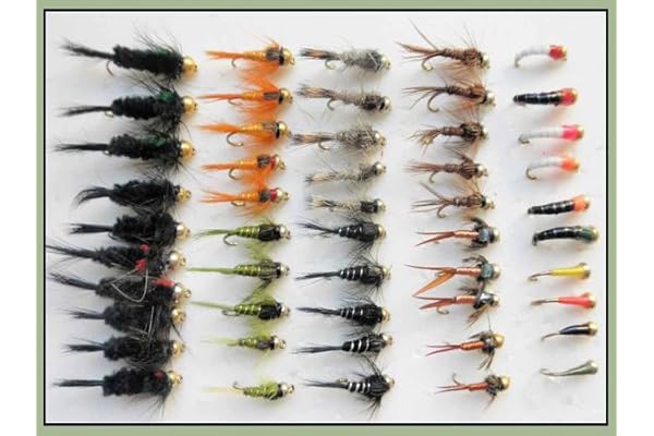 Lot de 50 mouches de pêche à la truite avec tête dorée - Tailles mixtes 10/12