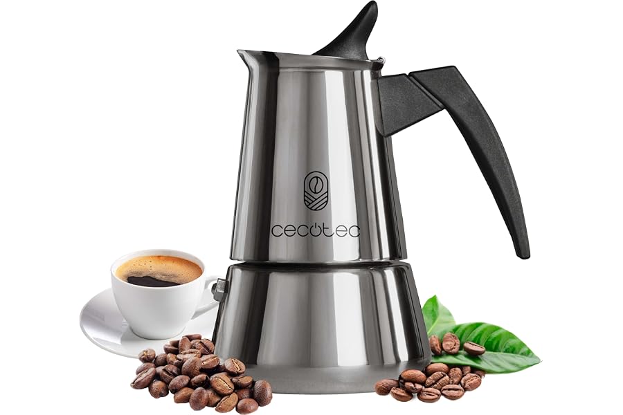 Cecotec Cafetera Italiana Piccolina 600. 300ml, 6 Tazas de Café, Acero Inoxidable, Apta Todas Superficies, Filtro Premiu