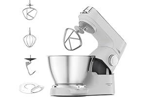 Kenwood Titanium Chef Baker KVC65.001WH - Robot de cocina con báscula integrada (1200 W, incluye 3 utensilios de pastelería, espátula y protector contra salpicaduras), color blanco