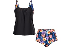 Hanna Nikole Women Plus Size Tummy Control Tankinis Floral Two Piece Swimsuit High Waist Swimwear